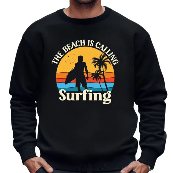 The Beach Is Calling Surfing Sweatshirt - Black